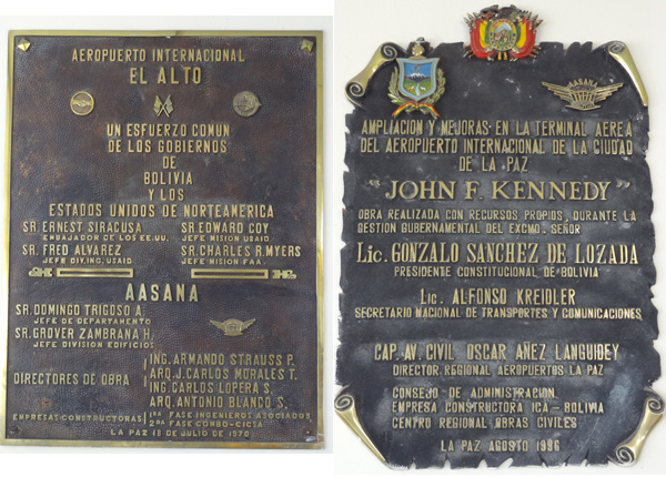 plaques commmoratives sur l'aroport El Alto