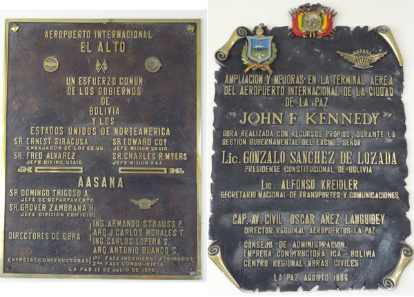 plaques comm�moratives sur l'a�roport El Alto